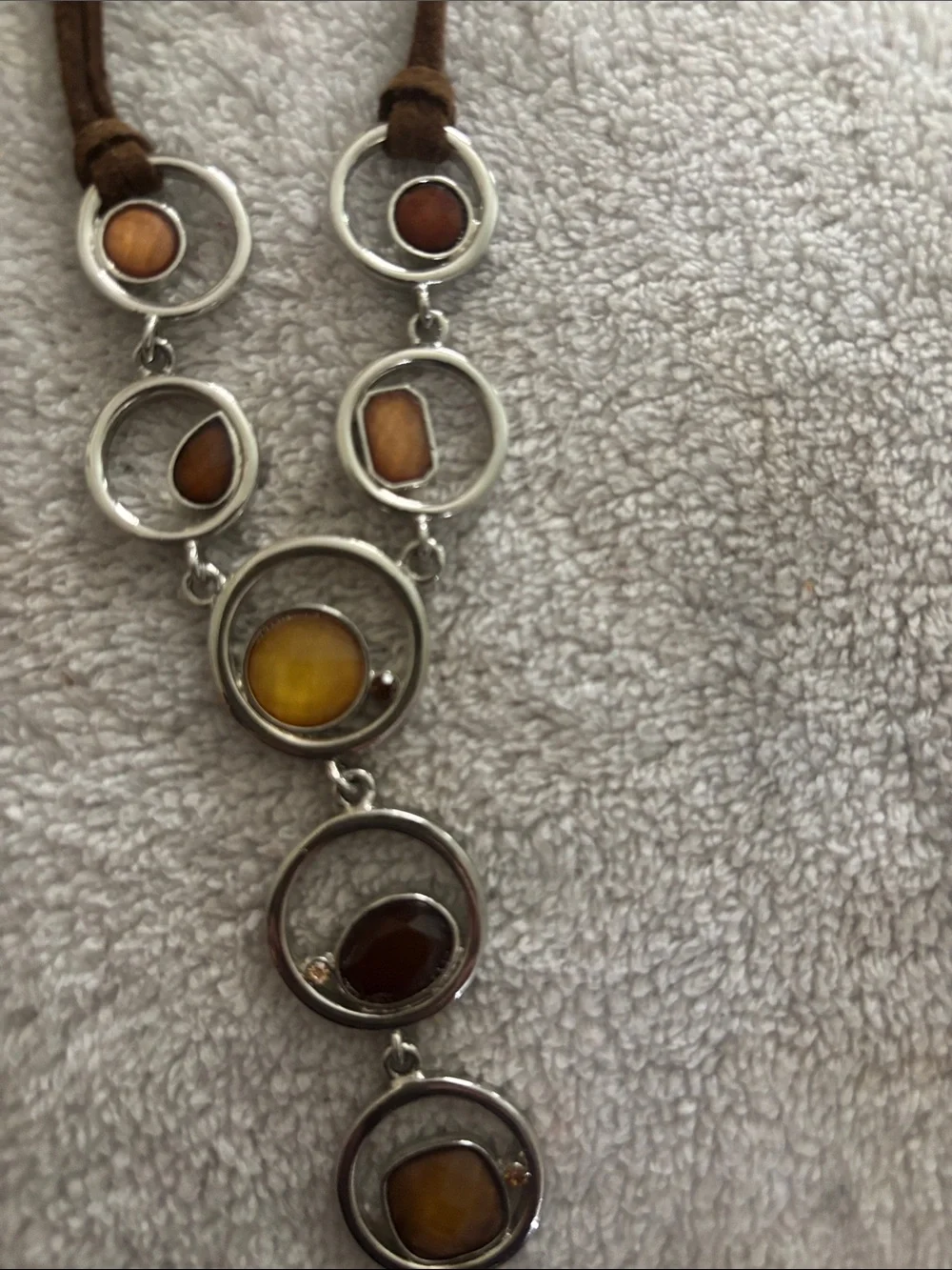 Lia Sophia Alex Y-Drop Necklace Leather Cord Crystals Earthtone